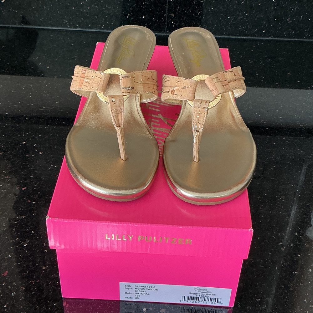 Lilly Pulitzer Gold and Tan Women's wedge Sandals